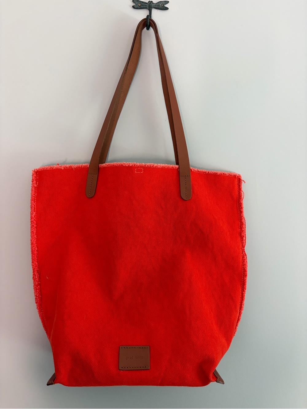 NWOT Graf lantz persimmon Canvas Tote Bag with Brown Leather Handles